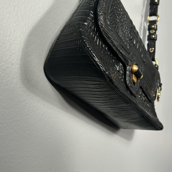 Brahmin Black Melbourne handbag Croc Leather with twist lock Vintage - Picture 4 of 16